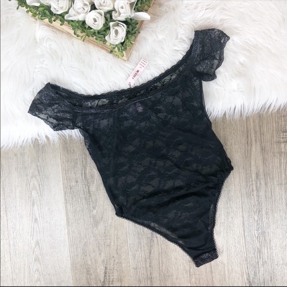 VS Black Lace & Mesh Shimmer Sexy Teddy Bodysuit - Picture 3 of 8